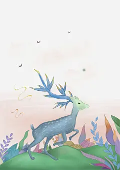 麋鹿插画风景元素psd免抠素材 页面网页 平面电商 创意素材 png素材