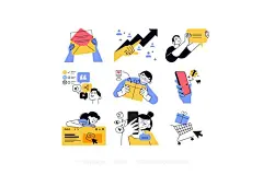 36幅手绘人物社交电商营销场景演示插图插画矢量设计素材素材