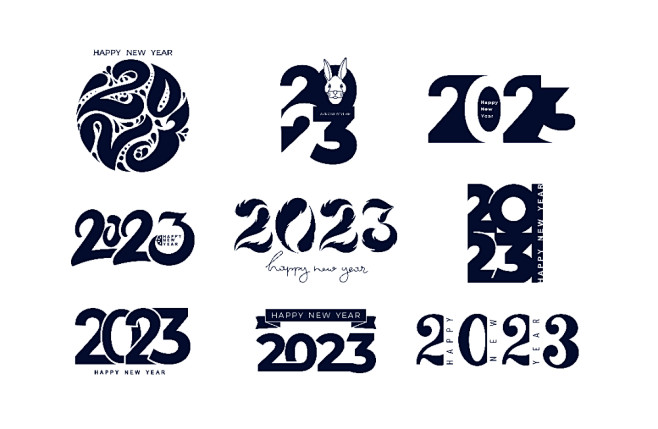 国外创意新年元旦数字2023艺术字体设计...