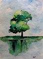 Original Watercolor Green Tree Painting- "Simple Reflection" on Etsy, $50.00: 