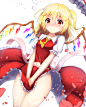 #东方project#
#芙兰朵露斯卡雷特#
1girl ascot asymmetrical_hair blonde_hair blush flandre_scarlet hat highres looking_at_viewer no_panties red_eyes short_hair side_ponytail skirt solo touhou wind_lift wings ymd_(holudoun)