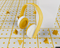 白色和黄色简约无线耳机设计素材