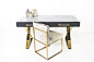 Lucite and Brass Desk with Marble top | Modshop : Marble top DeskThe Cape Town Desk compliments the marriage of lucite and brass with a dark grey finished desk and marble top. The desk has two push tap drawers, accented with