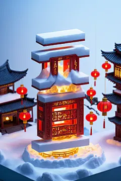 AI数字艺术元旦立体字场景模型