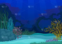 水下,概念,海景,平坦的,海底,插画,地形,明亮,蓝色,深的