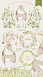 圣诞节鹿手绘卡通花圈花卉动物请柬海报AIPNG矢量设计元素 (2)