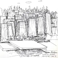 ▲ 凯勒喷泉公园平面及手绘，注意手绘里面画了很多人 © tclf.org