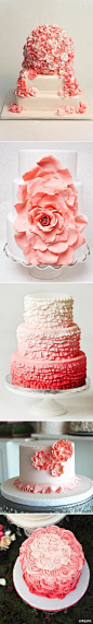 堪比艺术品的粉色系婚礼蛋糕！！绝对是婚礼上的一个亮点~~~就是不忍心吃~~