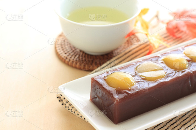 食品,栗子,羊羹,茶,绿茶,日本点心,日本食品,室内,图像,坚果