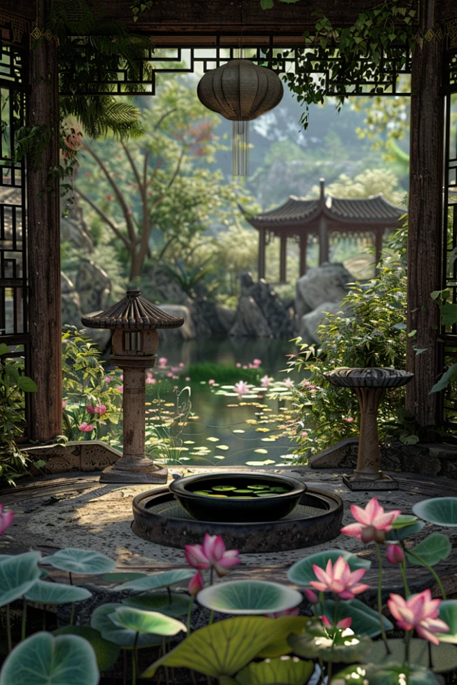 雅致的新中式荷花禅意场景-花瓣网