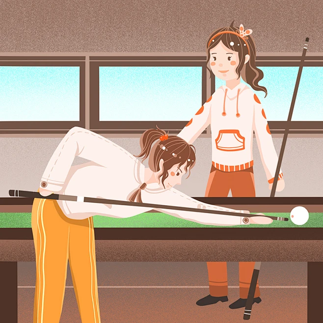 卡通女孩打桌球比赛休闲台球人物插画-花瓣网