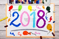 新年前夕,2018,多色的,绘画插图,美,贺卡,新的,水平画幅,历日,符号