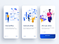 Onboarding concept for a B2B app illustration typography graphic design blue vibrant flat concept promo art material clean mobile app design ui