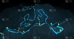 一个蜿蜒的徒步旅行路线概述与路径点的山脉- 3d插图