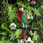Canopy : "Canopy", a new large-scale image created as a diptych, featuring a highly stylized and patterned vision of the jungle canopy, with tropical plants, hibiscus flowers, and red macaws. I wanted to create a beautiful and captivating image 