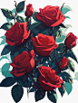 manyanlin_red_roses_with_dark_green_leaves_on_a_white_backgroun_66be45c7-770a-4f6f-82a2-6302320275f9
