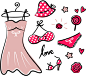 彩绘夏日女装矢量素材，素材格式：AI，素材关键词：裙子,爱心,星星,棒棒糖,高跟鞋,比基尼,服装,生活百科