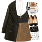 A fashion look from January 2016 featuring olive green coat, brown skirt and black bra. Browse and shop related looks.