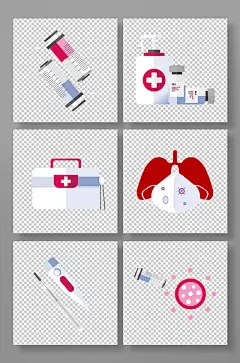 急救箱温度计针管口罩洗手液物品元素插画