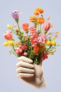 AI数字艺术感恩节手捧花朵模型-众图网