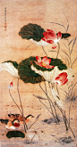 清 吴振武《荷花鸳鸯图》纵56.7厘米，横56.8厘米。北京故宫博物院藏。