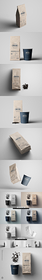 高品质的时尚高端优雅咖啡包装VI样机展示模型mockups