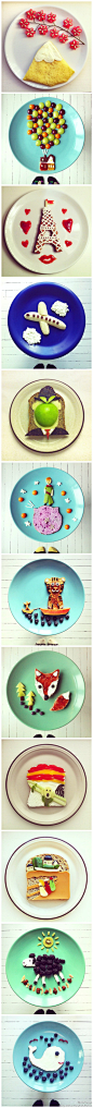 【Instagram的视觉盛宴，可爱的早餐拼盘设计】 - 2012年，Ida Skivenes在网上看到一张用两片土司摆出熊和狐狸造型的照片。受到启发的她决定开始自己尝试这种创意 原文地址： http://t.cn/zTqXaZq