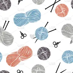 卡通,矢量,式样,背景,可爱的,羊毛线球,球,剪刀,线轴,绘画插图