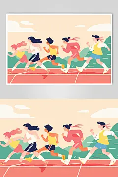 AI数字艺术扁平风校园运动会人物插画