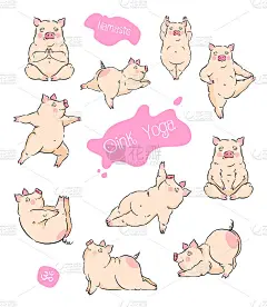 Vector pigs doing Namaste yoga