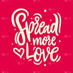 传播更多的爱手绘矢量字母。孤立在粉红色背景上。