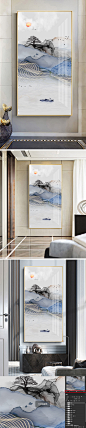 新中式抽象线条山水装饰画-众图网