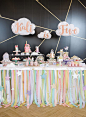 This geometric unicorn birthday party is totally magical! Confetti & Bows styled it to be as fun as can be for 5 year old Kali in pastel purple and pink!