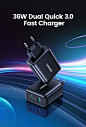 其中包括图片：Ugreen USB Charger Quick Charge 3.0 36W Fast Charger Adapter QC3.0