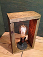 Edison lamp - bookshelf end/Table Desk lamp - Antiqued finished wood frame - Steam punk style light - New york loft industrial style: 
