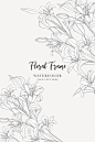 Hand drawn mono-line floral lily background design