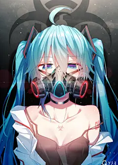 MIKU 防毒面具插画图片壁纸