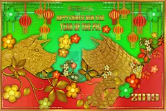 春节,幸福,2019,贺卡,灯笼,中国灯笼,彩色背景,边框,十二生肖,红色背景