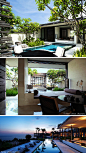 [] 奢华旅行度假： #巴厘岛#峭壁酒店Alila Villas Uluwatu提供的独卧泳池别墅适于3口之家，每栋都有私人泳池。值得一提的是，这里的每间别墅都有一处造型独特的mini“落日小屋”。以简单线条构成的小屋外便是浩瀚的印度洋海景。