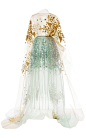 Yellow Print Embroidered Bobbinet Tulle Gown With Blue Skirt by DELPOZO for Preorder on Moda Operandi