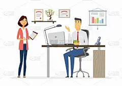 办公场景-现代矢量卡通商业人物插画