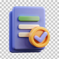 3D Page and check mark icon Approved icon File checklist document form plan Document agreeing and signing offer Can be used for many purposes Vector in 3d style