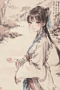 AI数字艺术古风水墨女生插画-众图网