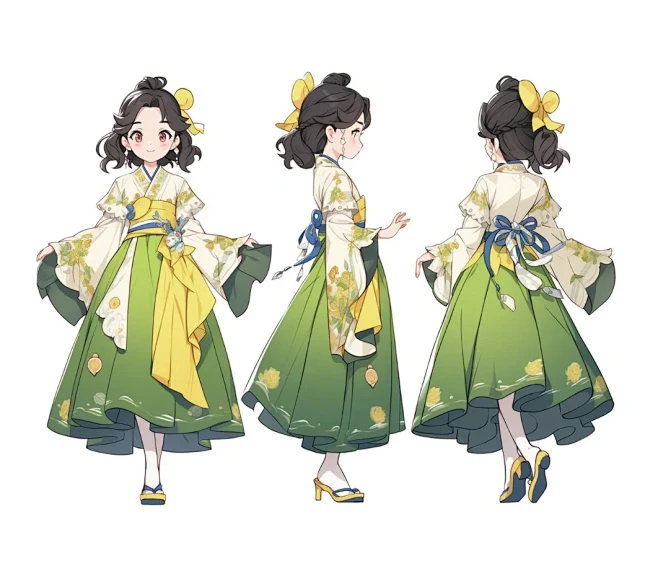 三视图｜蓝黄相对色搭配古风汉服 - 小红...