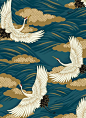 Cranes in Japanese kimono fabric: 