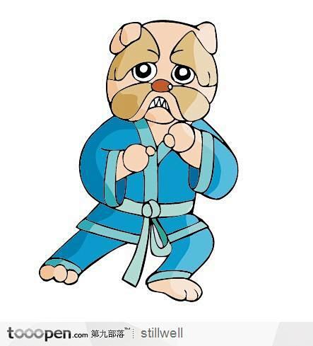 练跆拳道的狗卡通插画