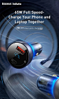 产品海报创意Baseus 65W Car Charger Dual USB Quick Charge 4.0 3.0 USB Car Charger for Huawei SCP QC4.0 QC3.0 Fast Charging Charger For iPhone.AliExpress