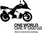 This may contain: a motorcycle with the words one world on it