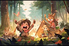 探险春游假期研学旅游儿童露营插画图片
