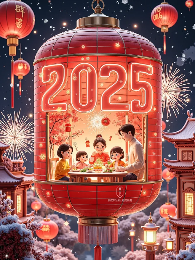 2025蛇年春节海报，快过年了(关键词直...